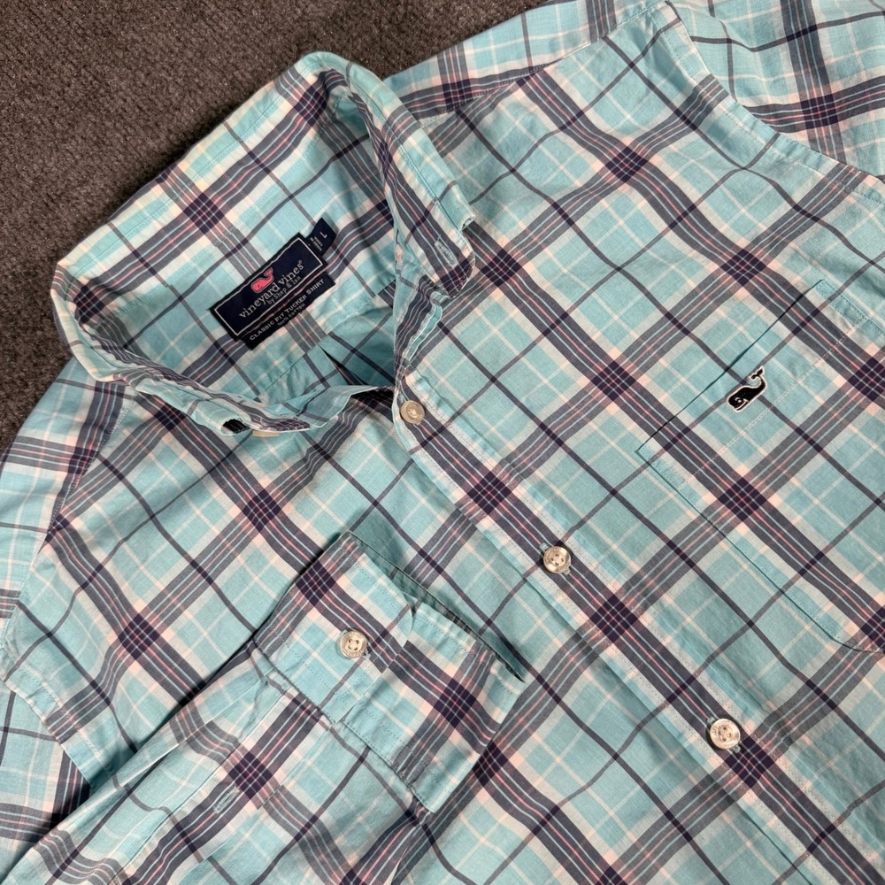 Vineyard Vines Classic Fit Tucker Shirt Mens Large Blue Purple Plaid L/S #4248